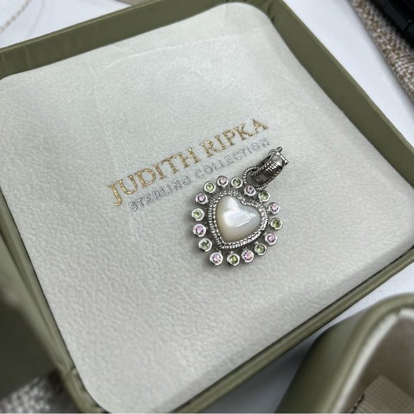 Vintage Judith Ripka Sterling Silver Heart Enhancer Pendant with Mother of Pearl - Picture 10 of 16